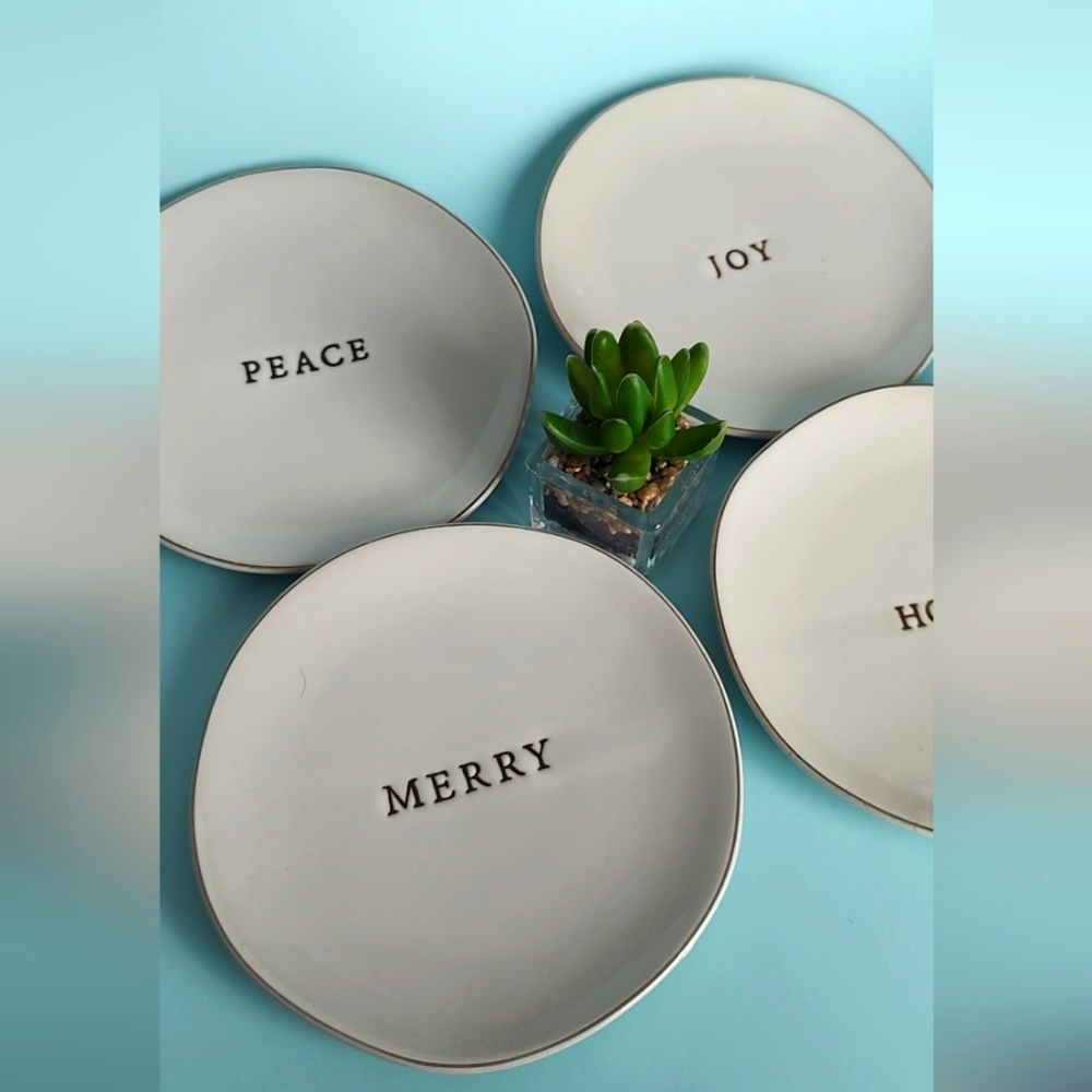 Hearth and hand with magnolia Appetizer plates set 4 beige stoneware Christmas